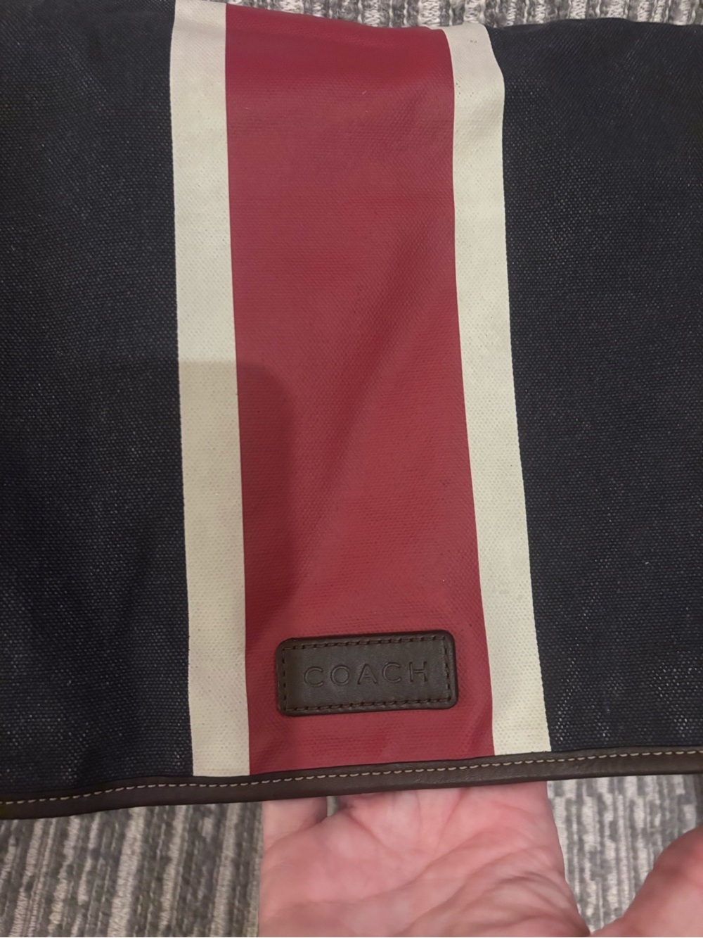 Coach Canvas Messenger Bag in Navy Blue with Red and White Stripe - Picture 2 of 8